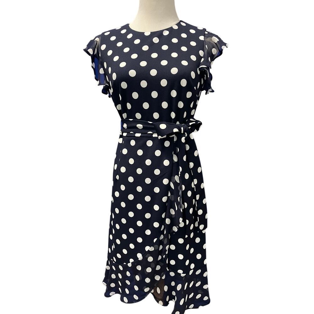 Shelby & Palmer Navy Polka Dot Sleeveless Dress Size 6